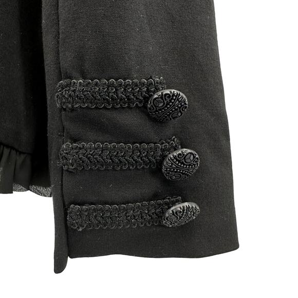 Chico’s Military Style Ruffle Trim Blazer Jacket WMNS 0 Black Open Front Button - Picture 9 of 15